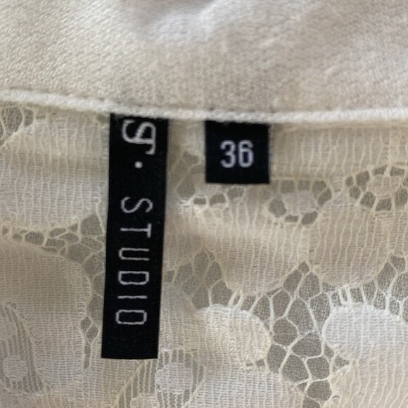 ST. STUDIO Georgette Covered Lace Badwing Button Up Cropped Shirt Short Sleeve - Picture 9 of 16